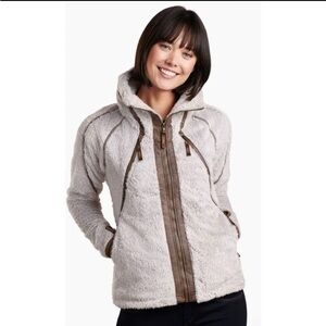 KUHL Flight Jacket WomenS XS Beige Sherpa Soft Fleece Hooded Gorpcore outside